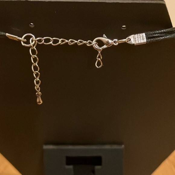 Multi Strand Black Cord Necklace with Silver Floral Beads Boho Chic Edgy - Picture 3 of 4